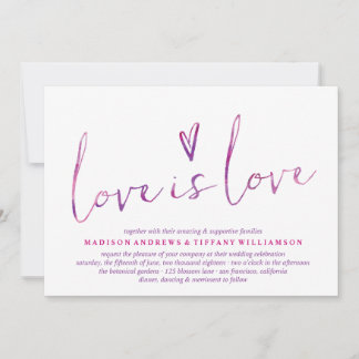 Watercolor Love is Love Gay Wedding Invitations