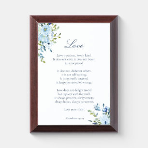 Watercolor Love is Patient Blue White Wooden Award Plaque