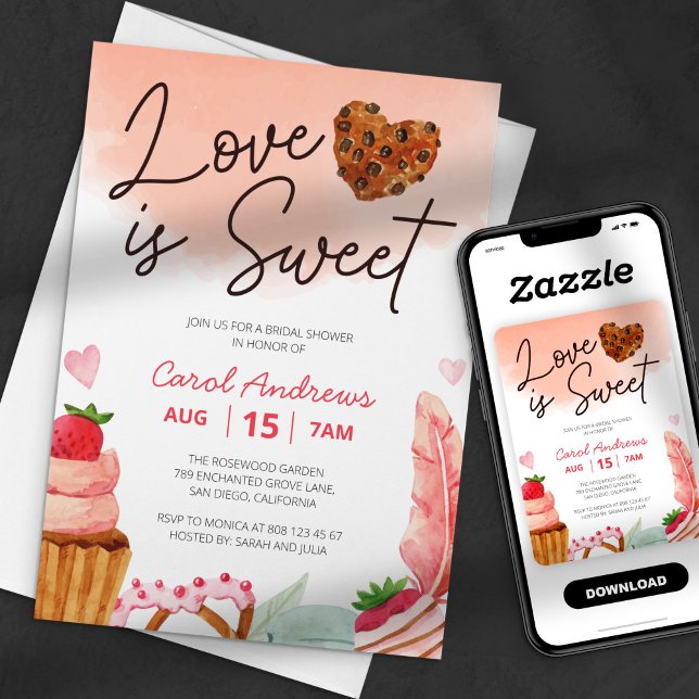 Watercolor Love is Sweet Bridal Shower Invitation (Creator Uploaded)