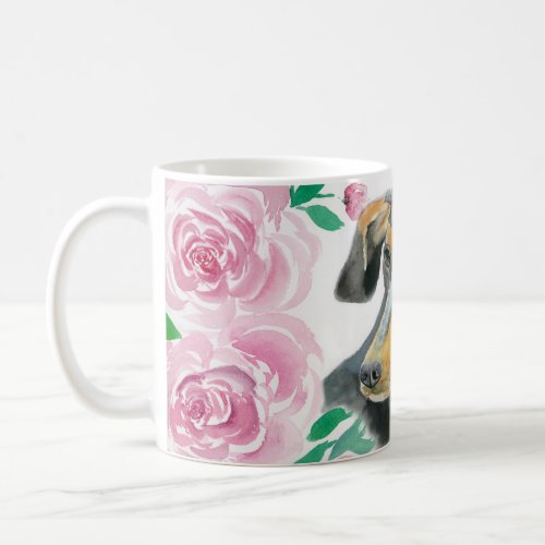 Watercolor Love Of A Dachshund With Pink Roses Coffee Mug