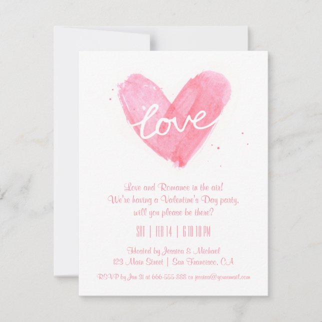 Watercolor Love Valentines Day Party Invitations (Front)