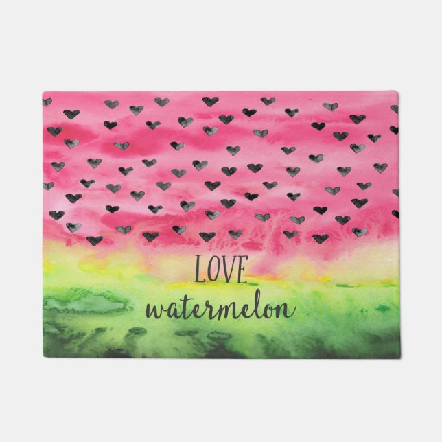 Watercolor Love Watermelon Hearts Doormat (Front)