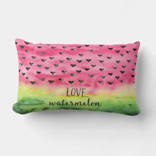 Watercolor Love Watermelon Hearts Lumbar Pillow