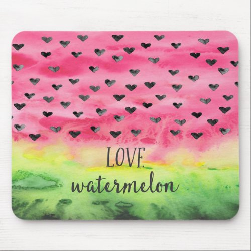 Watercolor Love Watermelon Hearts Mouse Pad