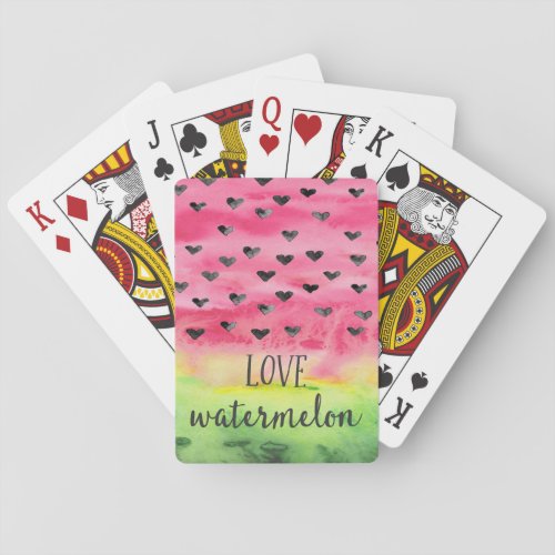 Watercolor Love Watermelon Hearts Poker Cards