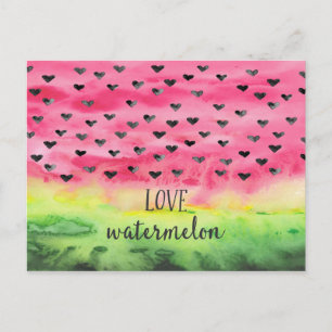 Watercolor Love Watermelon Hearts Postcard