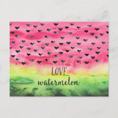 Watercolor Love Watermelon Hearts Postcard