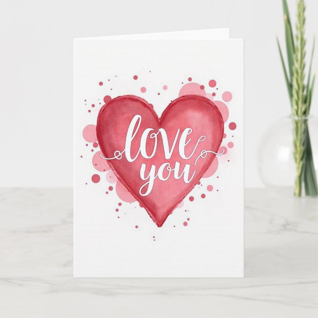 Watercolor Love You Heart Dots Card (Front)