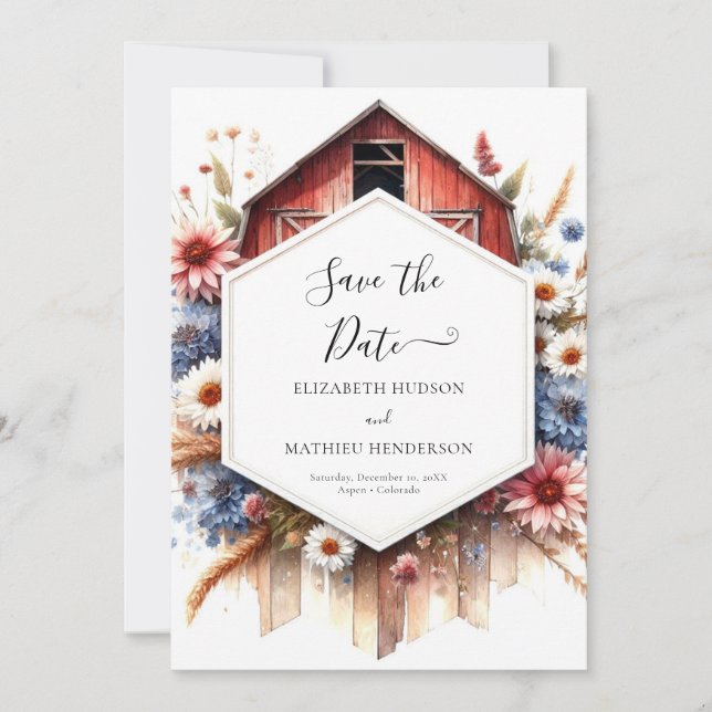 Watercolor Lovely Barnyard Wedding Save The Date (Front)