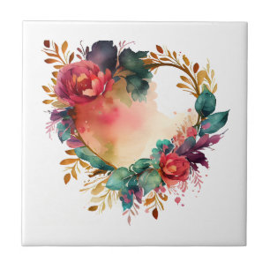 Watercolor-Loving Birds & Flowers Lovers' Ceramic Tile