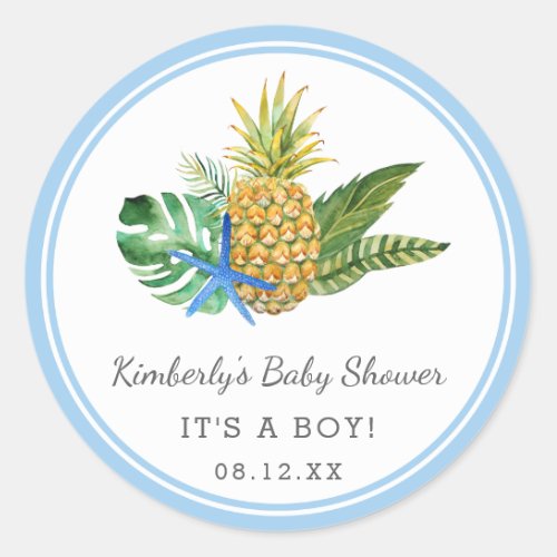 Watercolor Luau Baby Shower  Blue  Classic Round Sticker