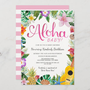 Watercolor Luau Baby Shower Invite   Pink