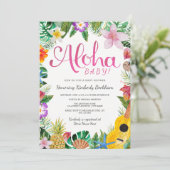 Watercolor Luau Baby Shower Invite | Pink (Standing Front)