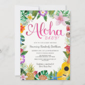 Watercolor Luau Baby Shower Invite | Pink (Front)