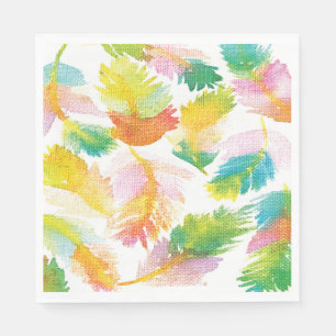Watercolor Luau Tropical Palm Leaves Coral Green Napkins