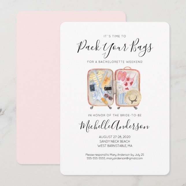 Watercolor Luggage Bachelorette Weekend Invitation (Front/Back)