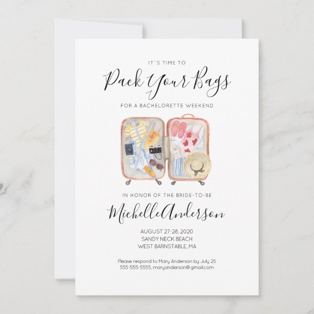 Watercolor Luggage Bachelorette Weekend Invitation (Front)