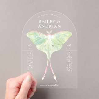 Watercolor Luna Moth Wedding Acrylic Invitations