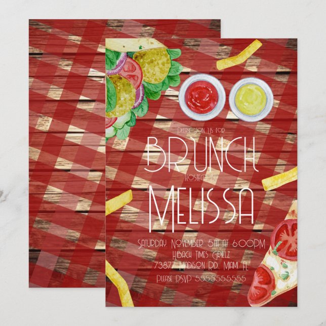 Watercolor Lunch Brunch Food Restaurant Party  Invitation (Front/Back)