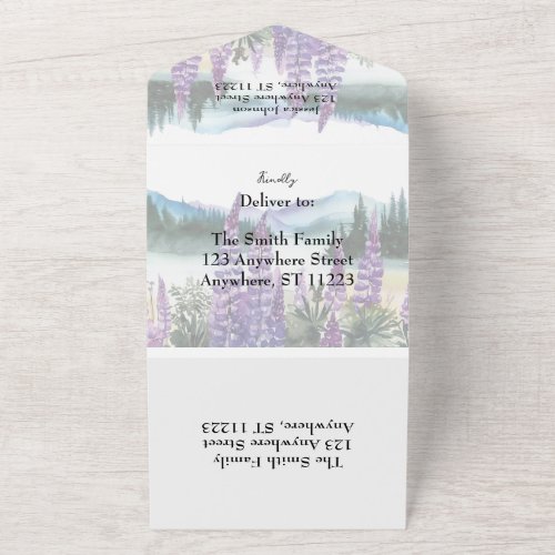 Watercolor Lupine and Mountain All In One Invitation