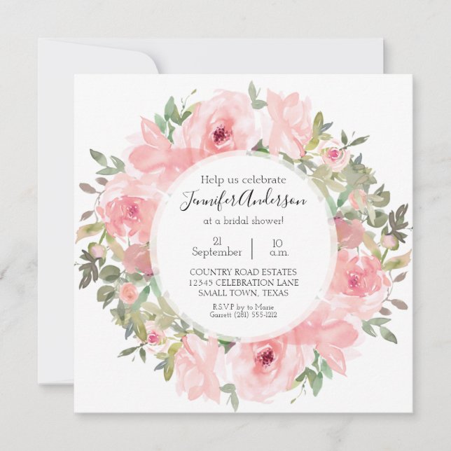 Watercolor Lush Blush Pink Bridal Shower Invitation (Front)