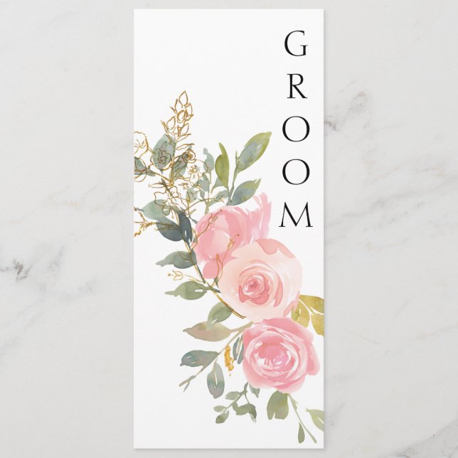 Watercolor Lush Blush Pink Floral Chair Sign Menu (Front)