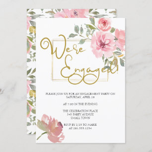 Watercolor Lush Blush Pink Floral Engagement Party Invitation