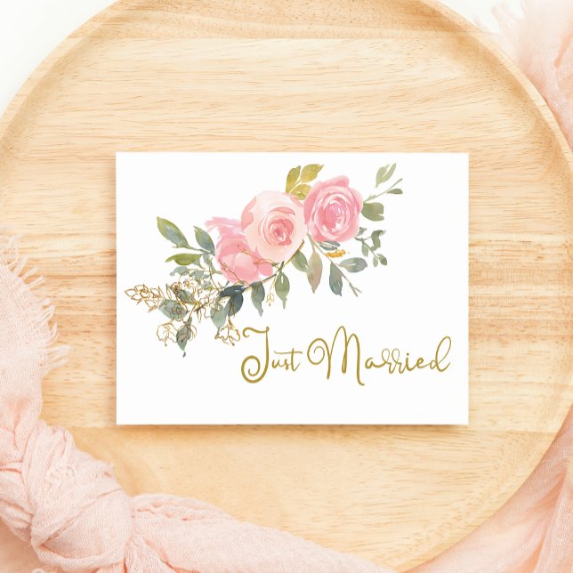Watercolor Lush Blush Pink Floral Just Married (Creator Uploaded)