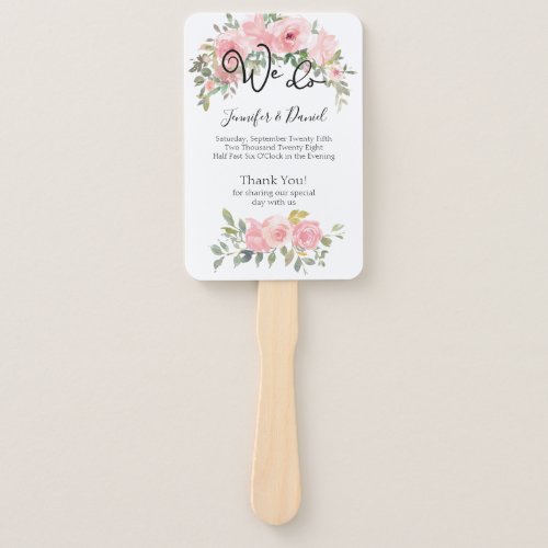 Watercolor Lush Blush Pink Floral Wedding Program Hand Fan