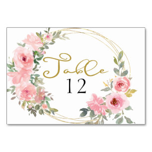 Watercolor Lush Blush Pink Floral Wedding Table Number