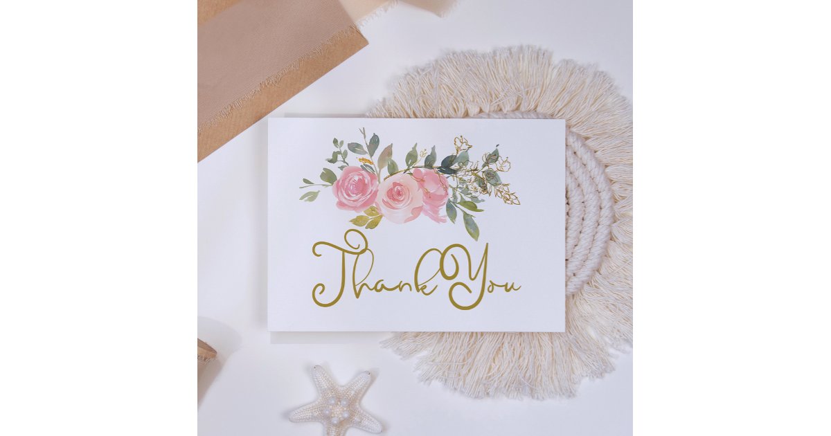 Watercolor Lush Blush Pink Floral Wedding Thank You Card | Zazzle