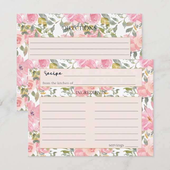 Watercolor Lush Blush Pink Wedding Recipe Card (Front/Back)