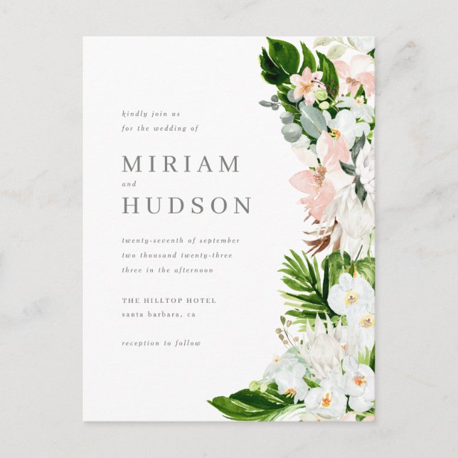 Watercolor Lush Foliage & Delicate Floral Wedding Invitation Postcard (Front)