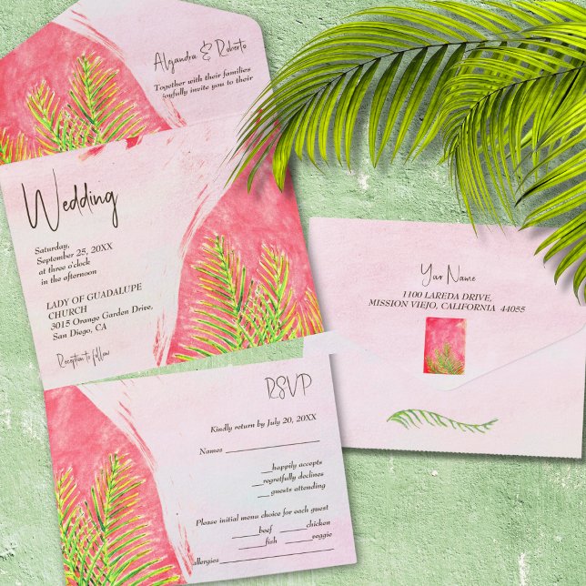 Watercolor Lush Pink Caribbean Wedding All In One Invitation (Creator Uploaded)