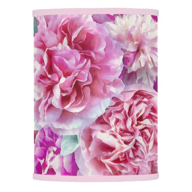 Watercolor Lush Pink Peonies & Green Teal Leaves   Lamp Shade (Front)