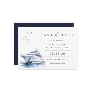 Watercolor Luxury Yacht Nautical Save The Date Announcement