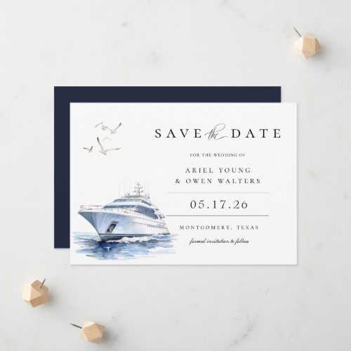 Watercolor Luxury Yacht Nautical Save The Date Announcement
