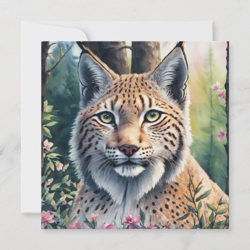 Watercolor Lynx Artwork Floral Feline Invitation
