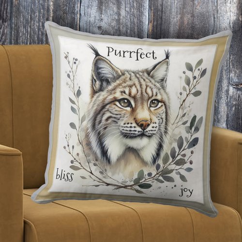 Watercolor Lynx Big Cat Throw Pillow
