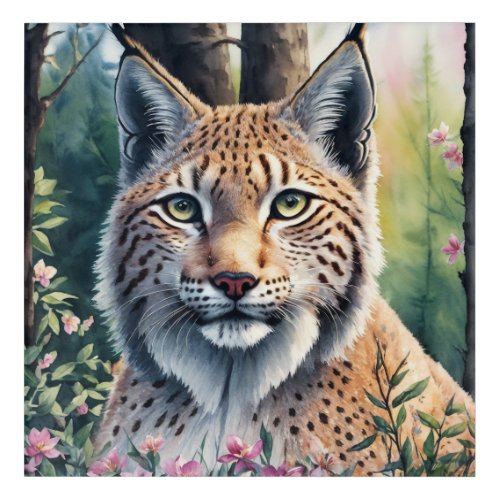 Watercolor Lynx Floral Artwork Acrylic Print