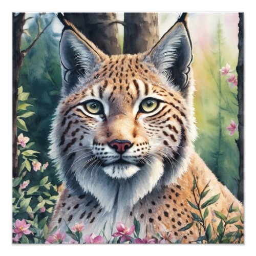 Watercolor Lynx Floral Artwork Photo Print