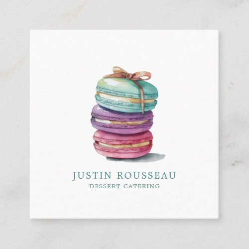 Watercolor Macaron Baker Pastry Chef Square Business Card