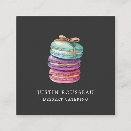 Watercolor Macaron Cookies Baker Pastry Chef  Square Business Card