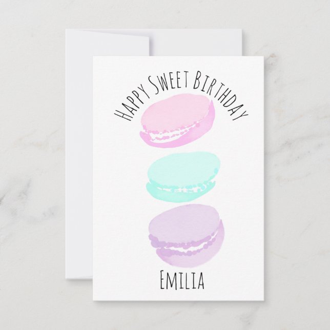 Watercolor Macaron Pastel Cute Birthday Party Card (Front)