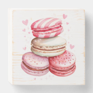 Watercolor Macaron Stack Art Pink & Pastel Wooden Box Sign