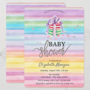 Watercolor Macarons Colorful Stripes Baby Shower Invitation