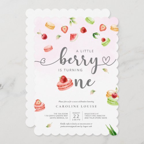 Watercolor Macarons Little Berry Baby Shower Invit Invitation