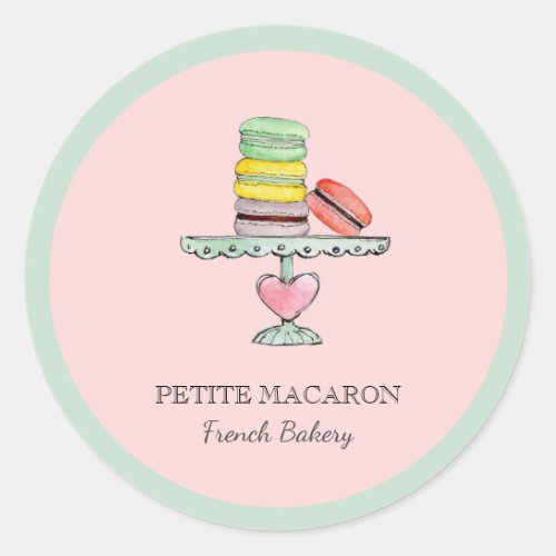 Watercolor Macarons On Cake stand Pink bakery  Classic Round Sticker