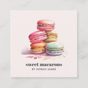 Watercolor Macarons Sweet Cake Social Icon QR CODE Square Business Card