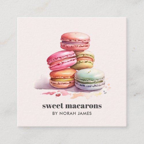 Watercolor Macarons Sweet Cake Social Icon QR CODE Square Business Card